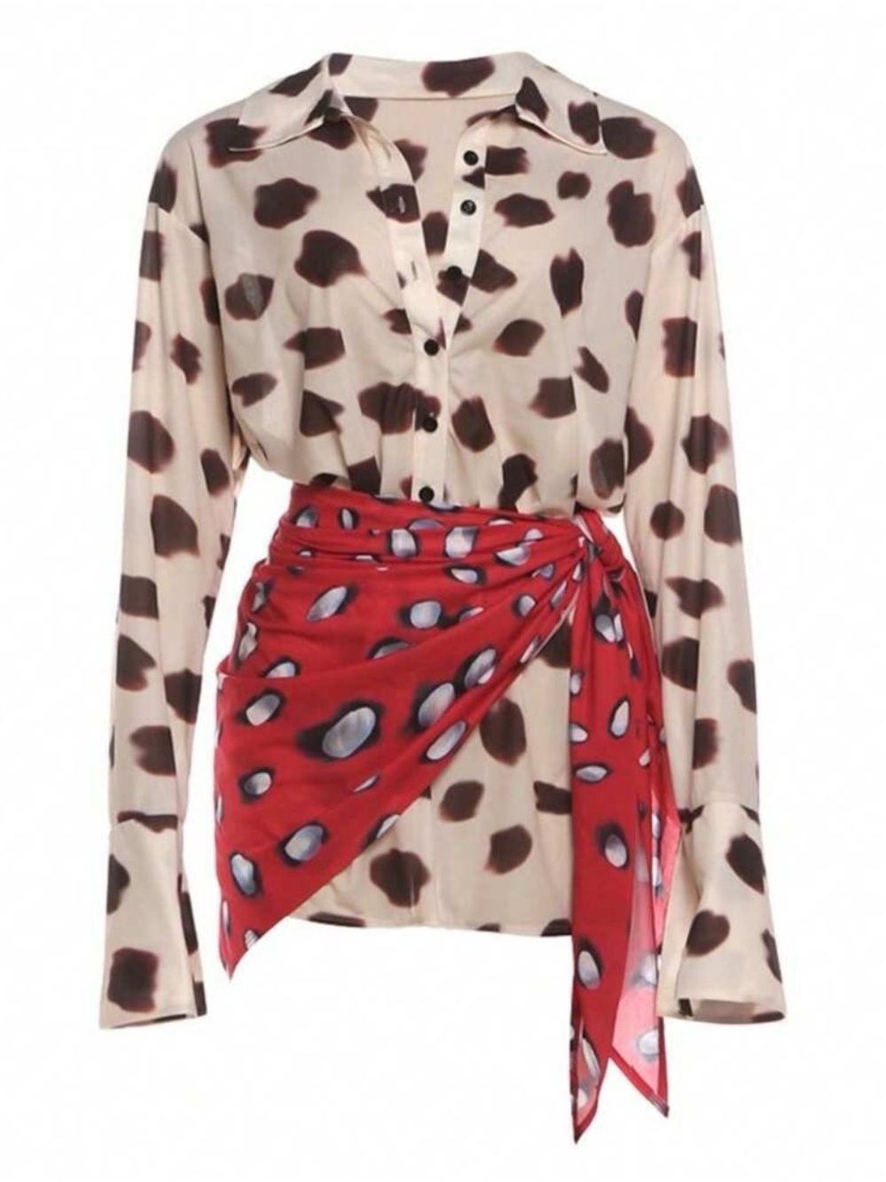 Printed Shirt Dress with Red Scarf Accent Similar to Rat and Boa